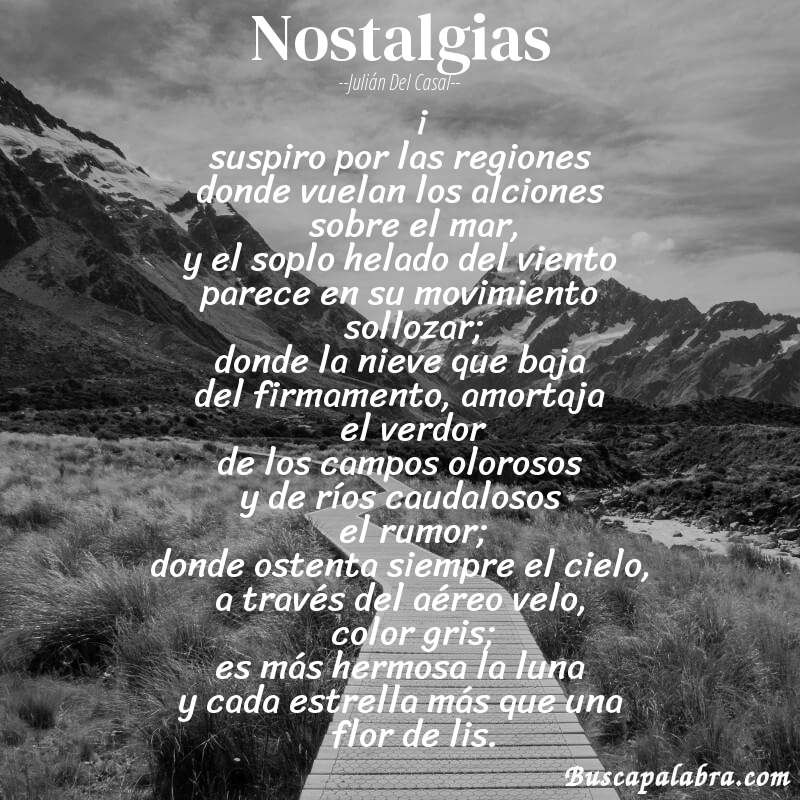 Poema nostalgias de Julián del Casal con fondo de paisaje