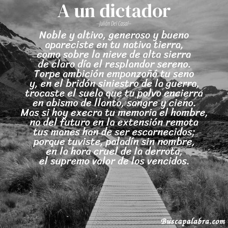 Poema a un dictador de Julián del Casal con fondo de paisaje