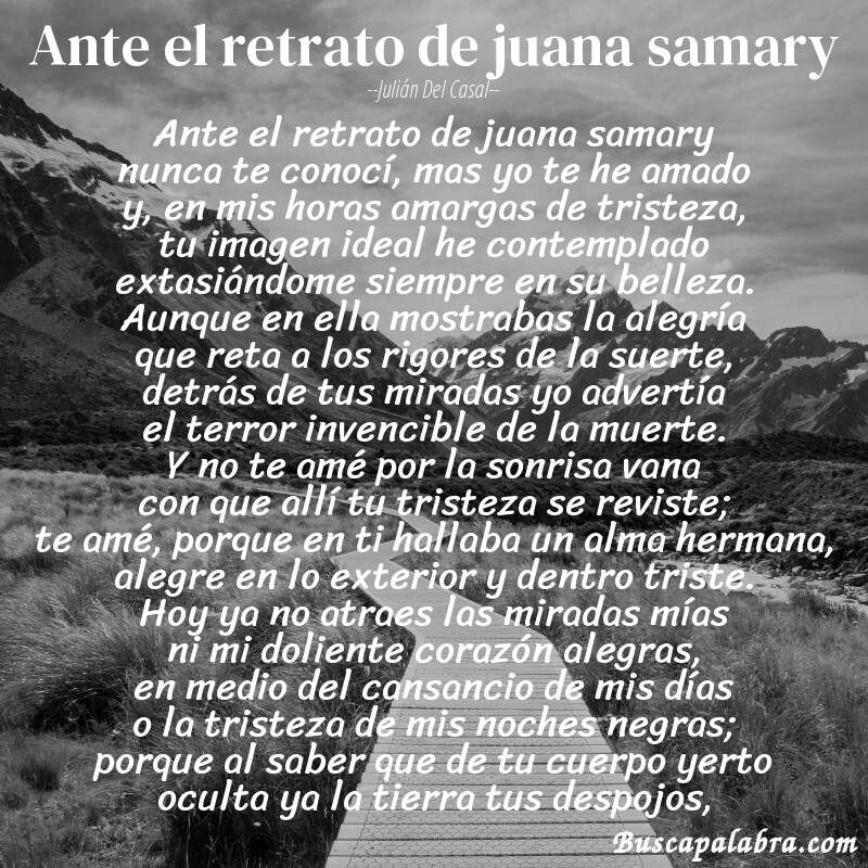 Poema ante el retrato de juana samary de Julián del Casal con fondo de paisaje