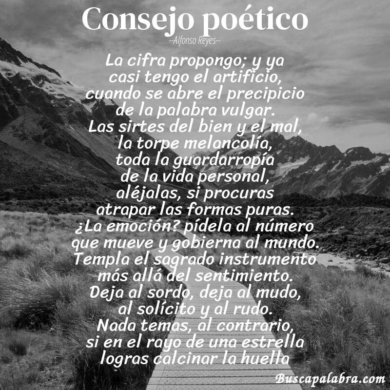 Poema consejo poético de Alfonso Reyes con fondo de paisaje