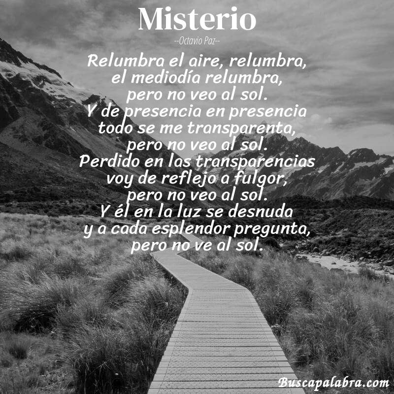 Poema misterio de Octavio Paz con fondo de paisaje