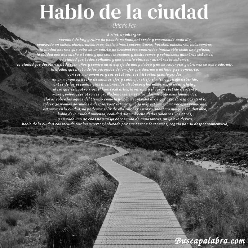 Poema hablo de la ciudad de Octavio Paz con fondo de paisaje