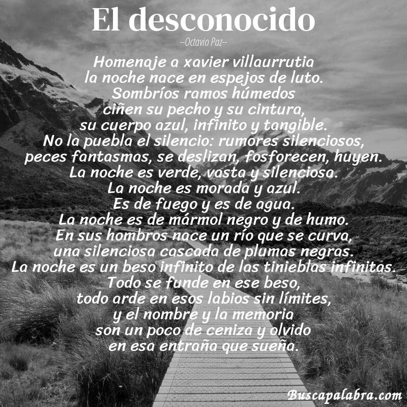Poema el desconocido de Octavio Paz con fondo de paisaje