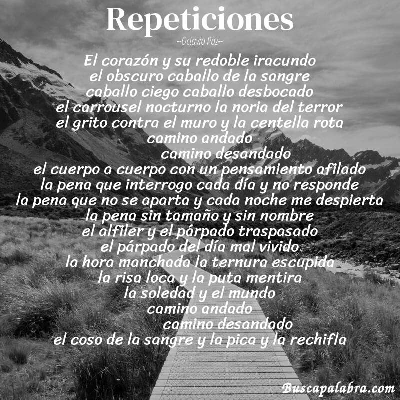 Poema repeticiones de Octavio Paz con fondo de paisaje
