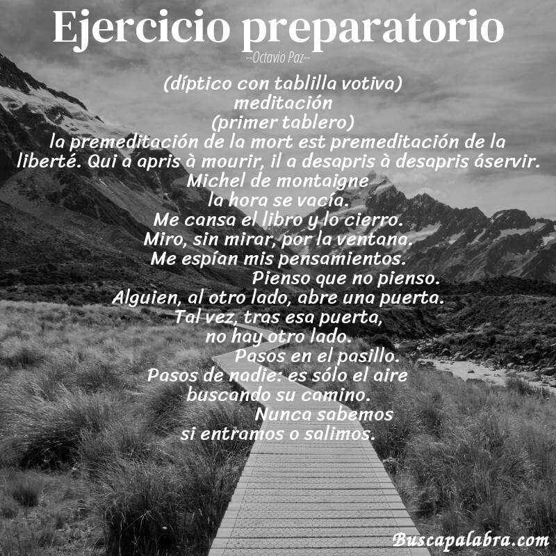 Poema ejercicio preparatorio de Octavio Paz con fondo de paisaje