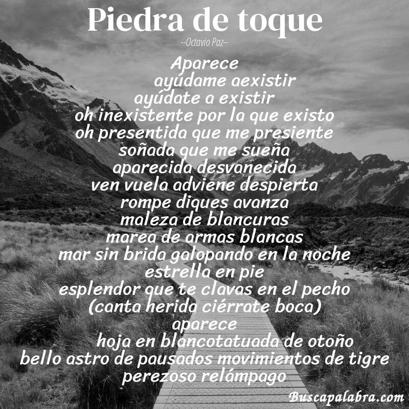 Poema piedra de toque de Octavio Paz con fondo de paisaje