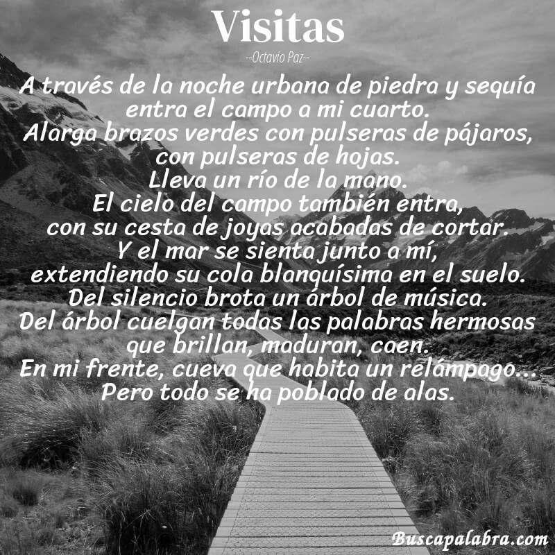 Poema visitas de Octavio Paz con fondo de paisaje