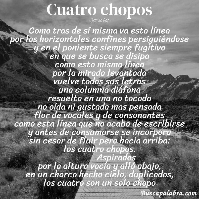 Poema cuatro chopos de Octavio Paz con fondo de paisaje