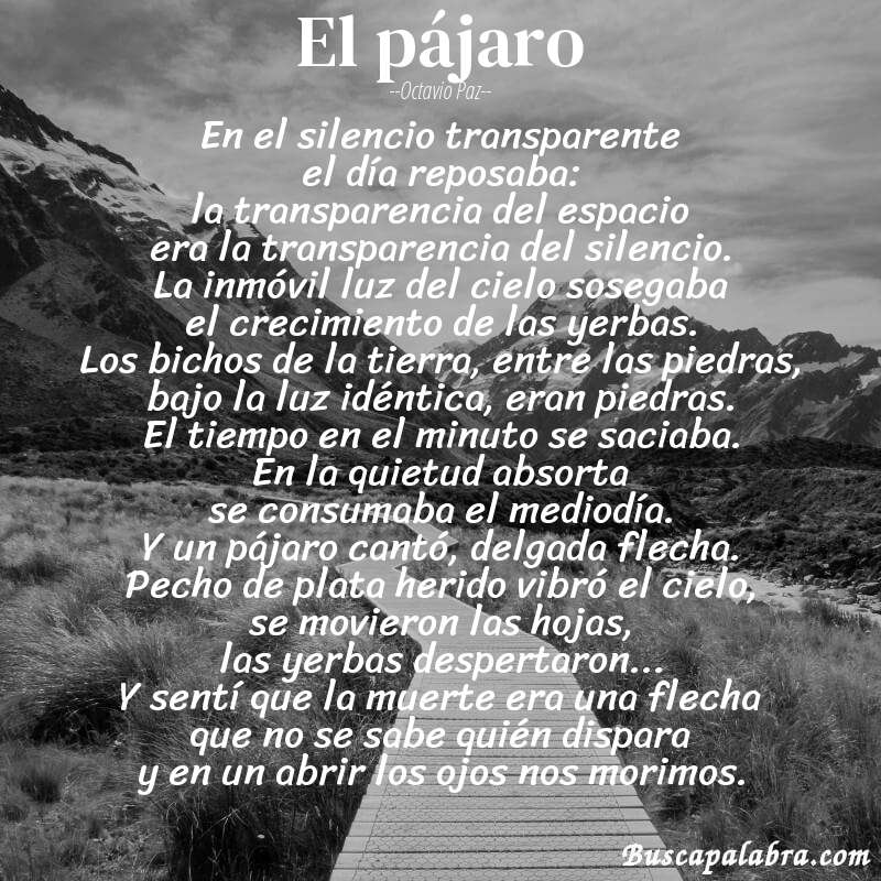 Poema el pájaro de Octavio Paz con fondo de paisaje