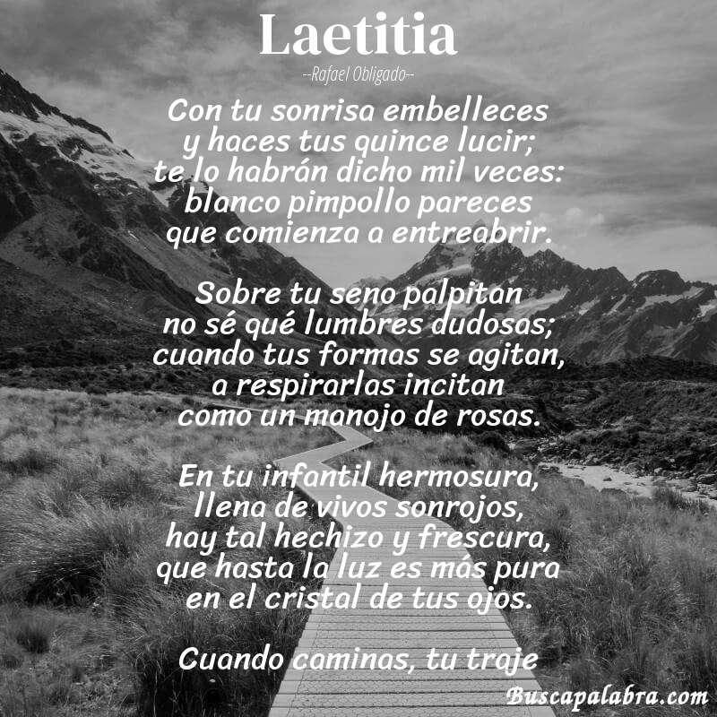Poema laetitia de Rafael Obligado con fondo de paisaje