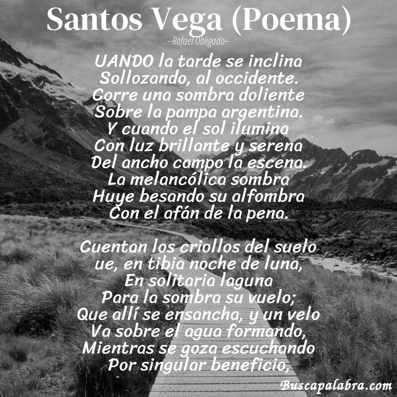 Poema Santos Vega (Poema) de Rafael Obligado con fondo de paisaje