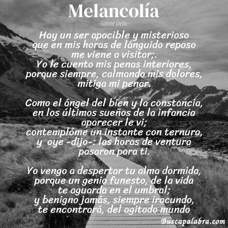 Poema melancolía de Salomé Ureña con fondo de paisaje