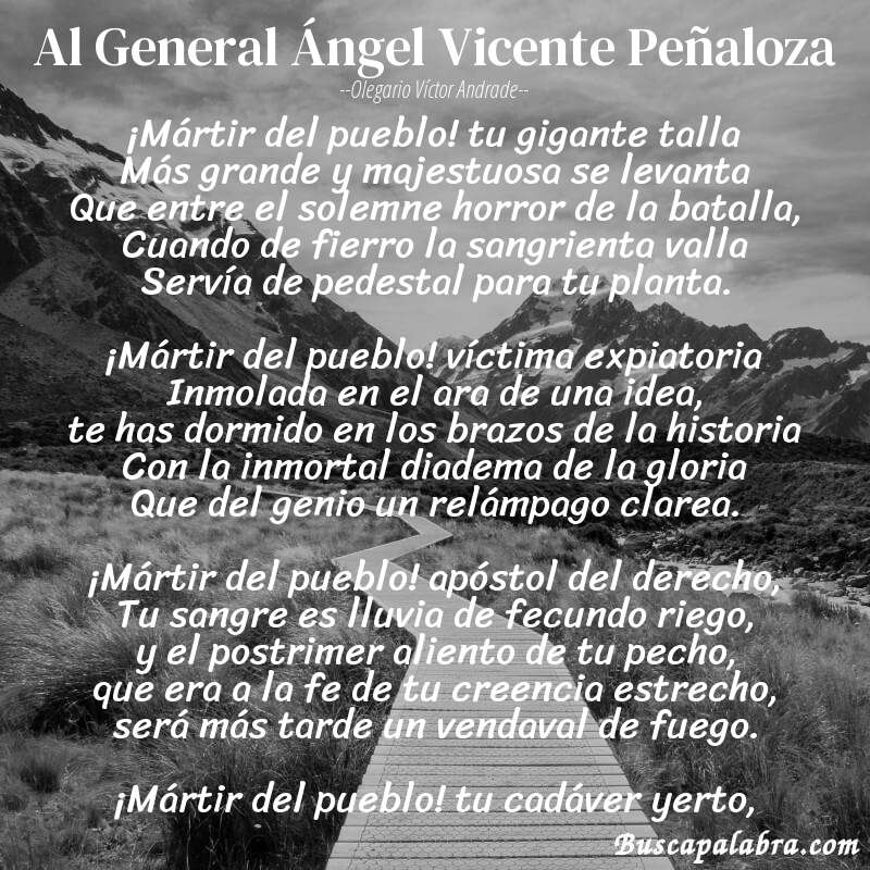 Poema Al General Ángel Vicente Peñaloza de Olegario Víctor Andrade con fondo de paisaje