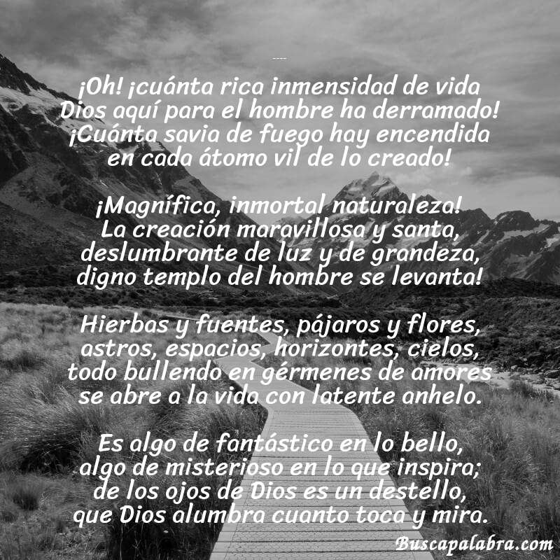 Poema La Creación (Andrade) de Olegario Víctor Andrade con fondo de paisaje