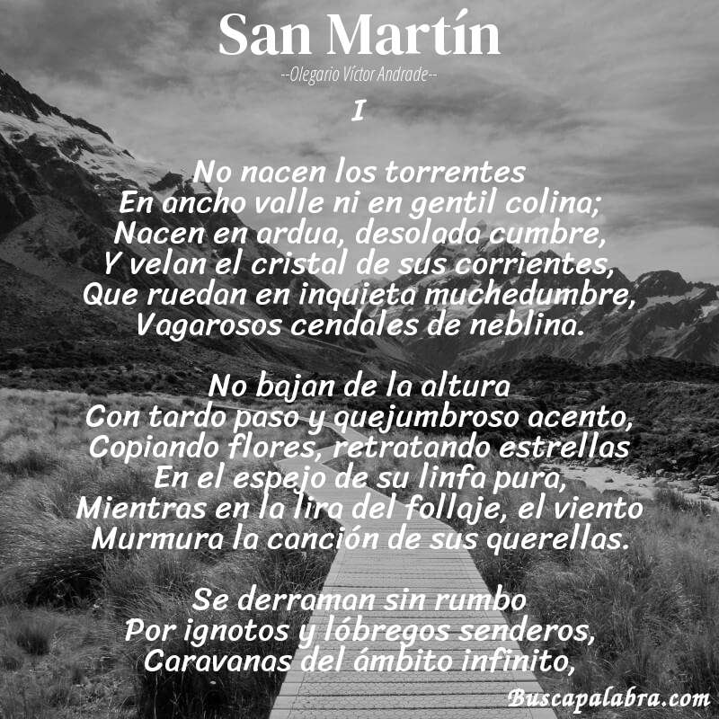 Poema San Martín de Olegario Víctor Andrade con fondo de paisaje
