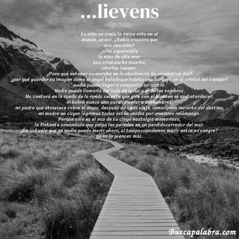 Poema ...lievens de Olga Orozco con fondo de paisaje
