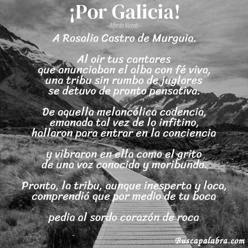 Poema ¡Por Galicia! de Alfredo Vicenti con fondo de paisaje