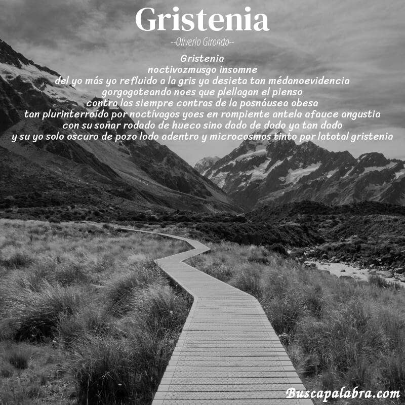 Poema gristenia de Oliverio Girondo con fondo de paisaje