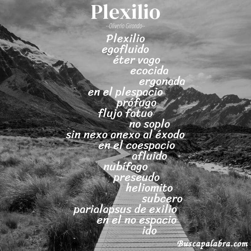 Poema plexilio de Oliverio Girondo con fondo de paisaje