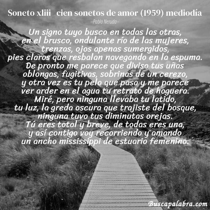 Poema soneto xliii   cien sonetos de amor (1959) mediodía de Pablo Neruda con fondo de paisaje
