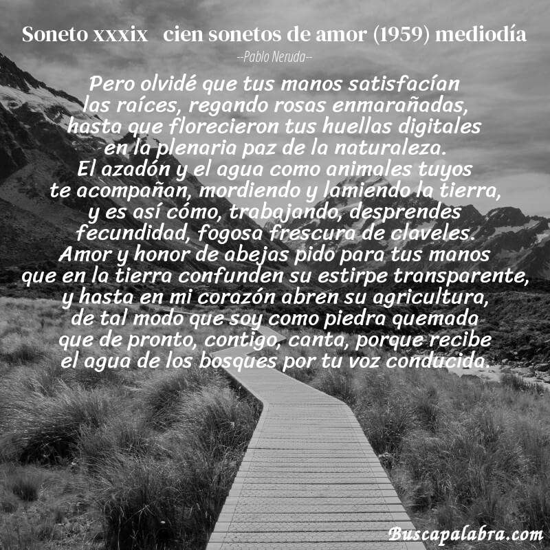 Poema soneto xxxix   cien sonetos de amor (1959) mediodía de Pablo Neruda con fondo de paisaje