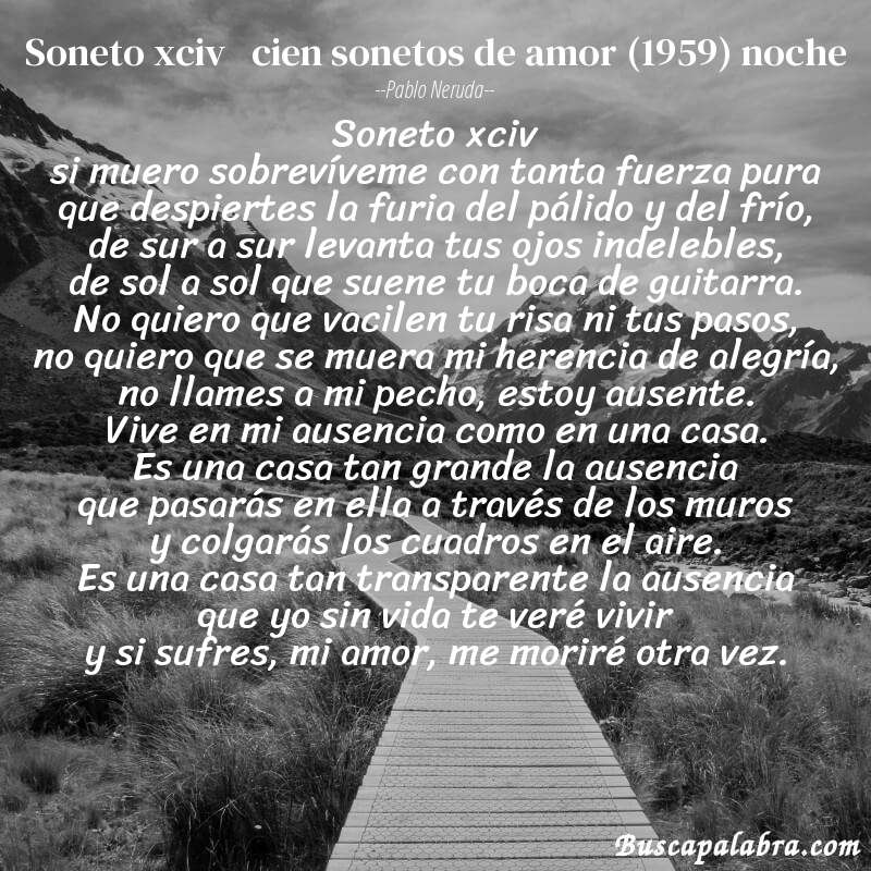 Poema soneto xciv   cien sonetos de amor (1959) noche de Pablo Neruda con fondo de paisaje
