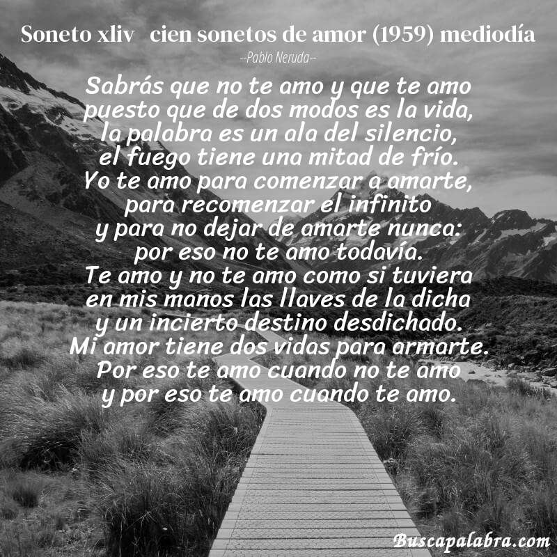 Poema soneto xliv   cien sonetos de amor (1959) mediodía de Pablo Neruda con fondo de paisaje