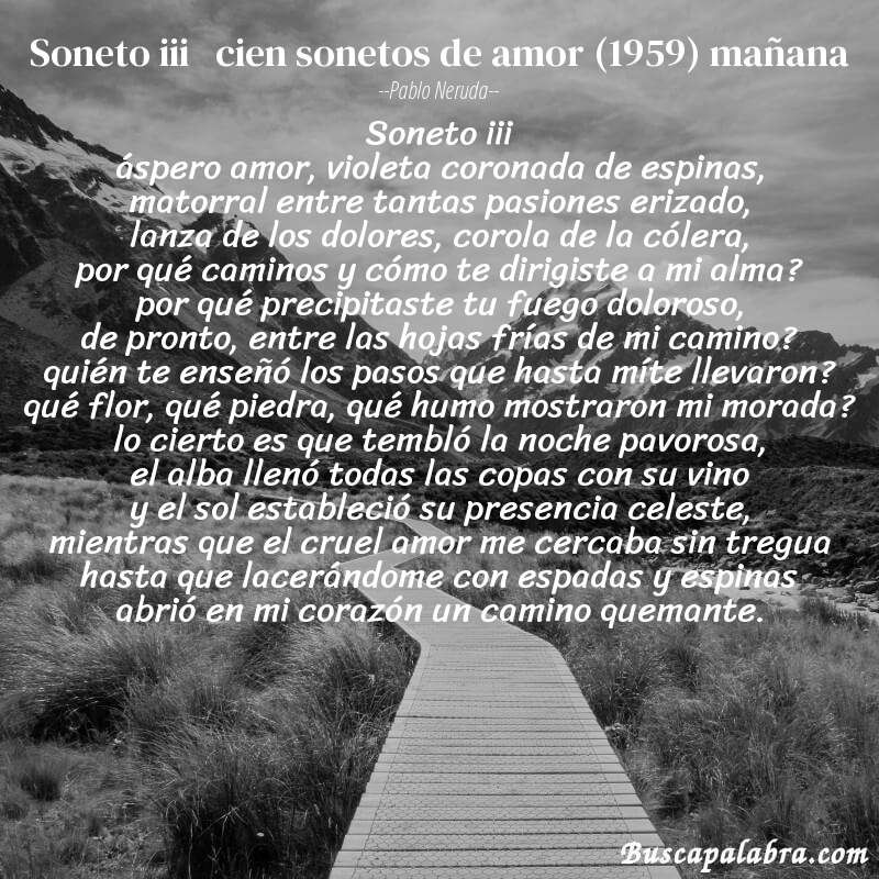 Poema soneto iii   cien sonetos de amor (1959) mañana de Pablo Neruda con fondo de paisaje