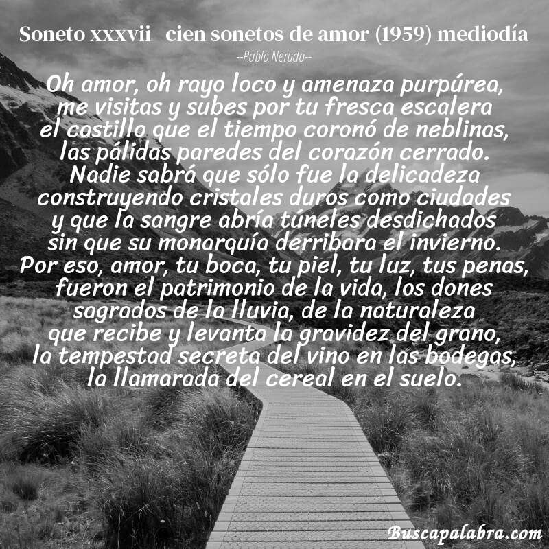 Poema soneto xxxvii   cien sonetos de amor (1959) mediodía de Pablo Neruda con fondo de paisaje