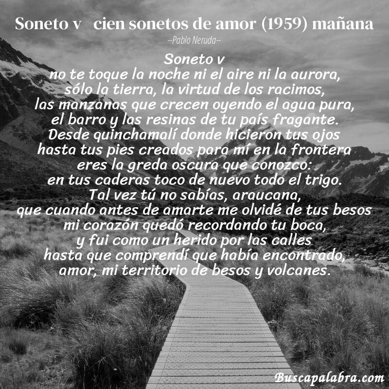 Poema soneto v   cien sonetos de amor (1959) mañana de Pablo Neruda con fondo de paisaje