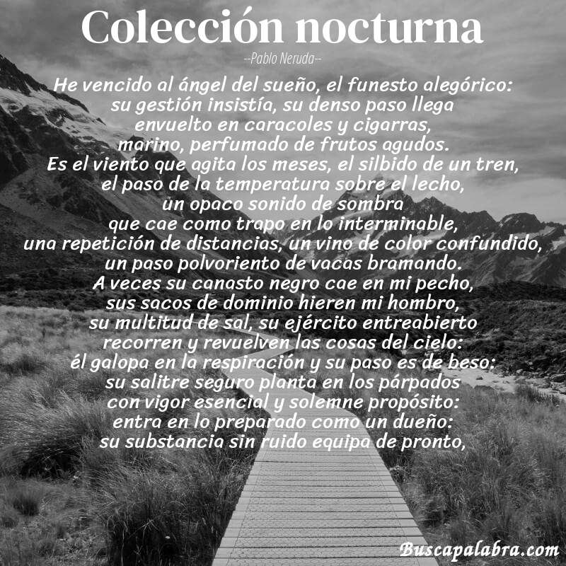 Poema colección nocturna de Pablo Neruda con fondo de paisaje