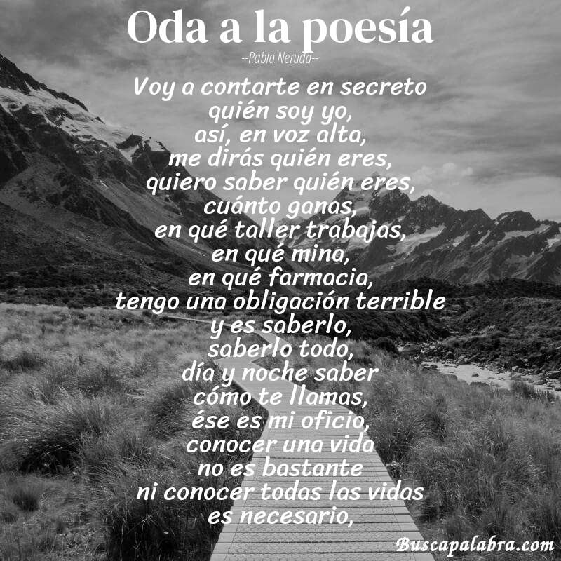 Poema oda a la poesía de Pablo Neruda con fondo de paisaje