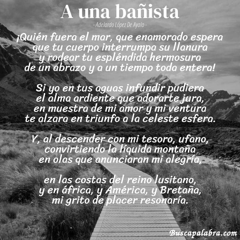 Poema A una bañista de Adelardo López de Ayala con fondo de paisaje