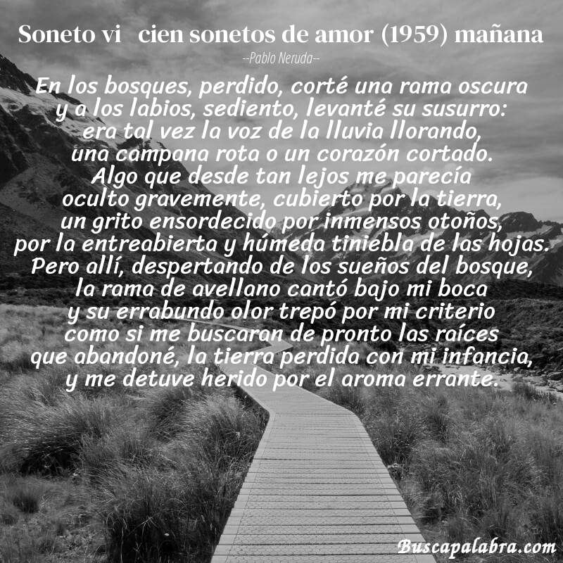 Poema soneto vi   cien sonetos de amor (1959) mañana de Pablo Neruda con fondo de paisaje