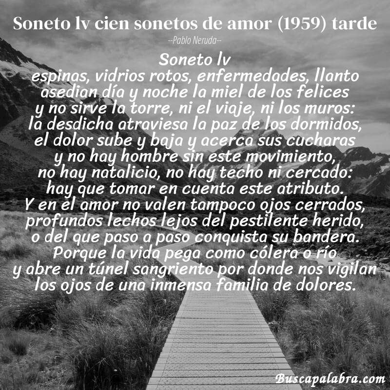 Poema soneto lv cien sonetos de amor (1959) tarde de Pablo Neruda con fondo de paisaje