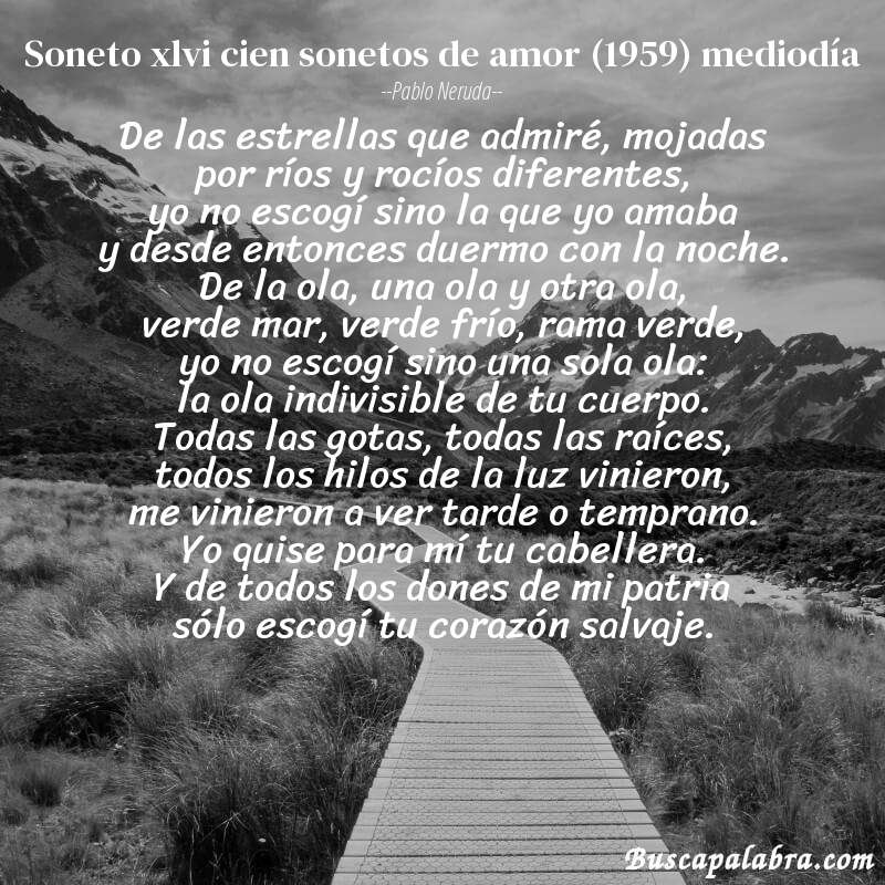 Poema soneto xlvi cien sonetos de amor (1959) mediodía de Pablo Neruda con fondo de paisaje