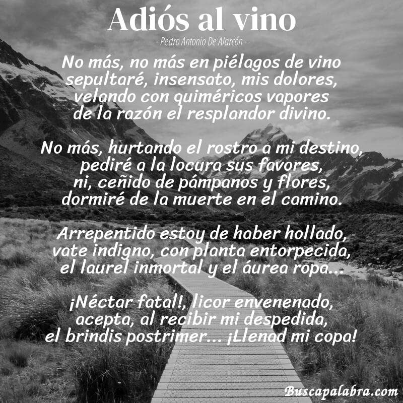 Poema Adiós al vino de Pedro Antonio de Alarcón con fondo de paisaje