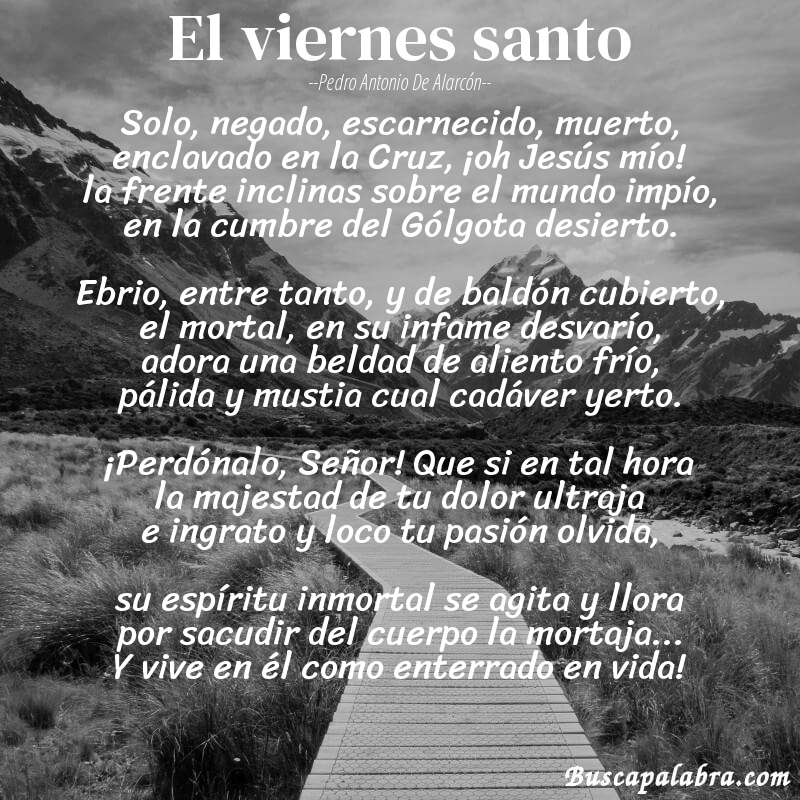 Poema El viernes santo de Pedro Antonio de Alarcón con fondo de paisaje
