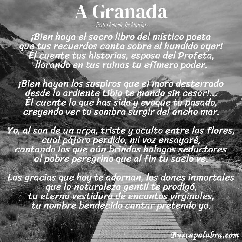 Poema A Granada de Pedro Antonio de Alarcón con fondo de paisaje