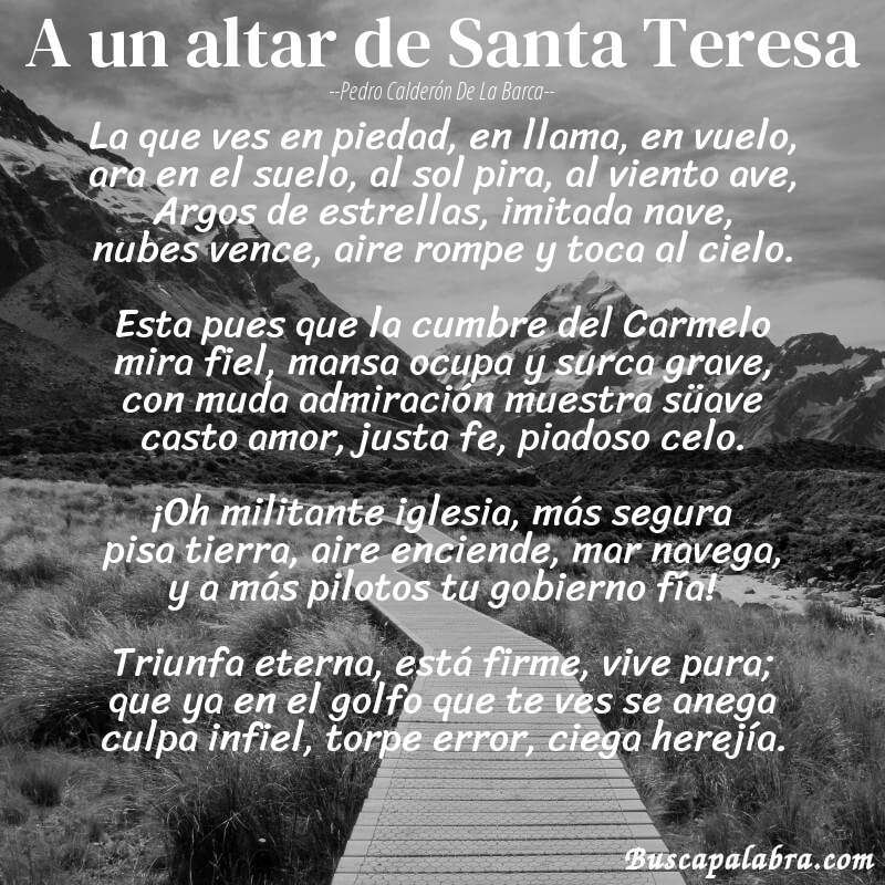 Poema A un altar de Santa Teresa de Pedro Calderón de la Barca con fondo de paisaje