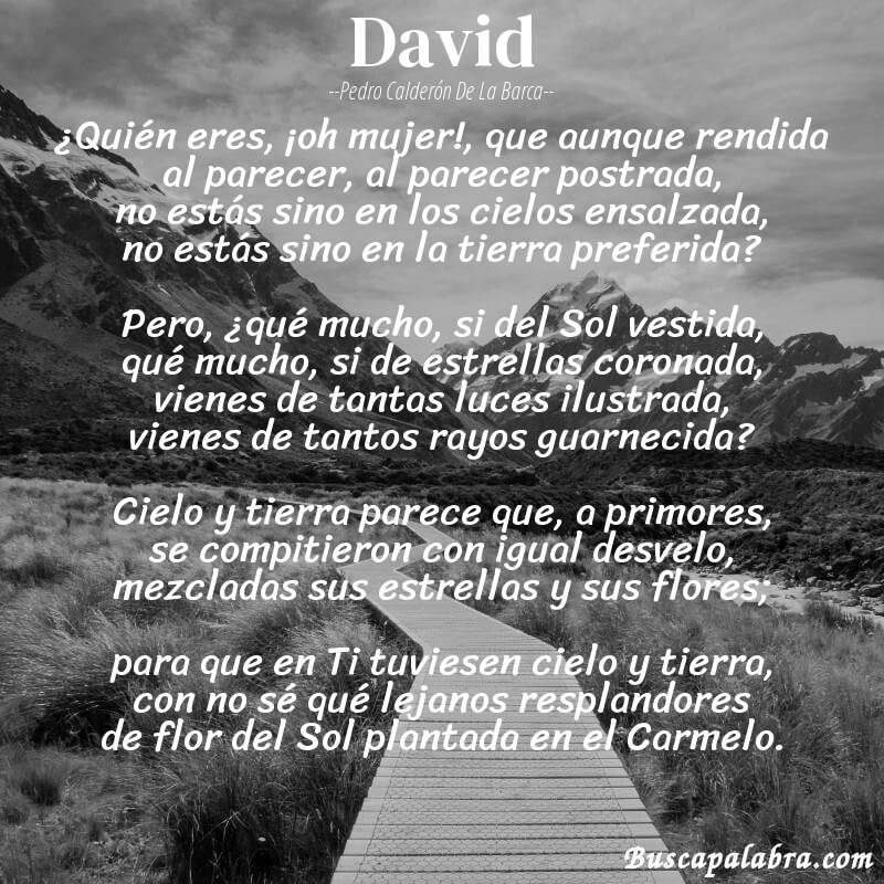 Poema David de Pedro Calderón de la Barca con fondo de paisaje