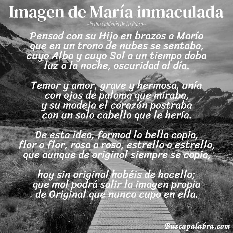 Poema Imagen de María inmaculada de Pedro Calderón de la Barca con fondo de paisaje