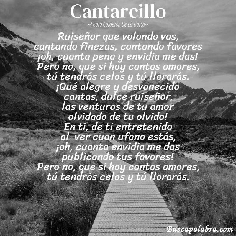 Poema Cantarcillo de Pedro Calderón de la Barca con fondo de paisaje