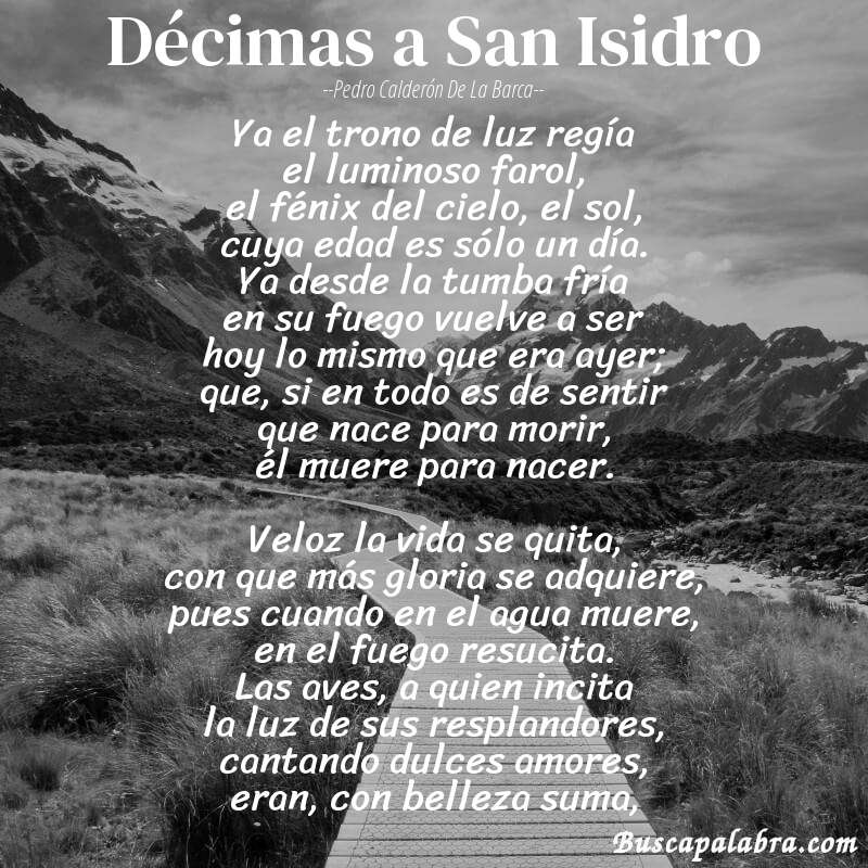 Poema Décimas a San Isidro de Pedro Calderón de la Barca con fondo de paisaje