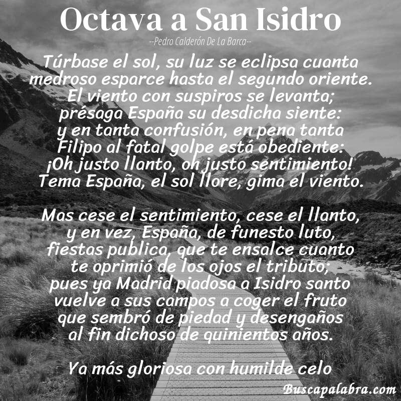 Poema Octava a San Isidro de Pedro Calderón de la Barca con fondo de paisaje