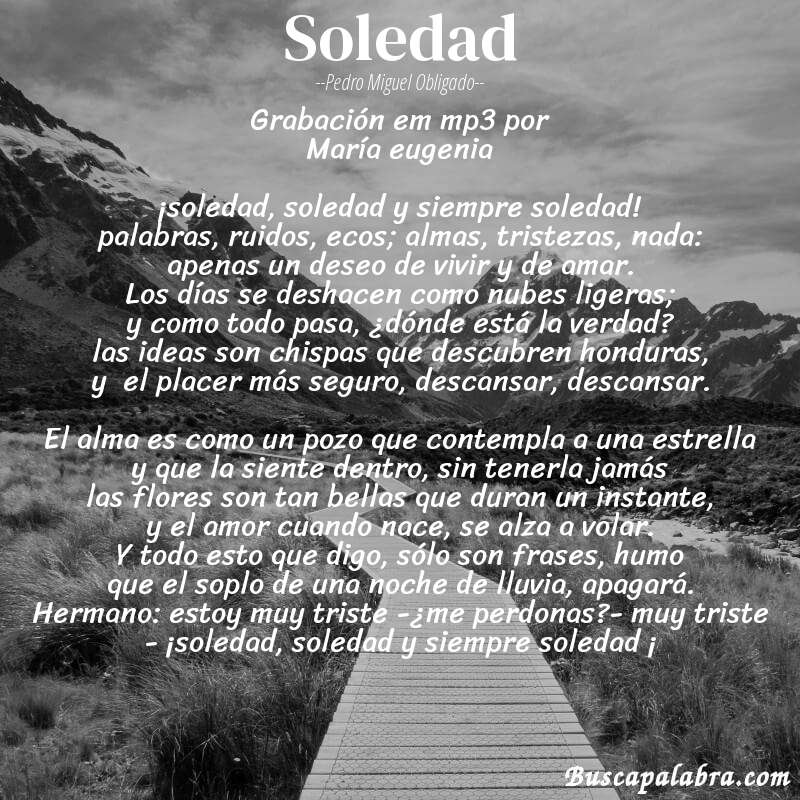 Poema soledad de Pedro Miguel Obligado con fondo de paisaje