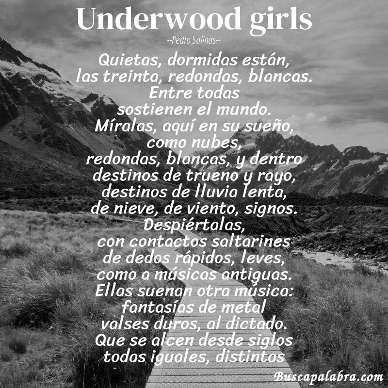 Poema underwood girls de Pedro Salinas con fondo de paisaje