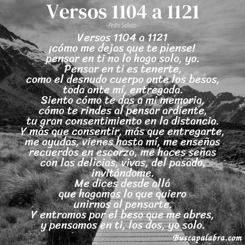 Poema versos 1104 a 1121 de Pedro Salinas con fondo de paisaje