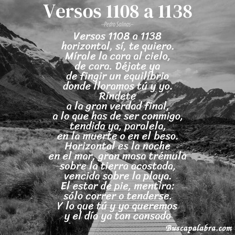 Poema versos 1108 a 1138 de Pedro Salinas con fondo de paisaje