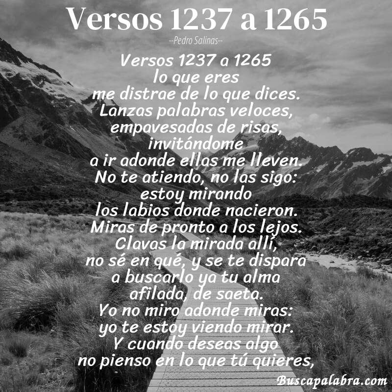 Poema versos 1237 a 1265 de Pedro Salinas con fondo de paisaje